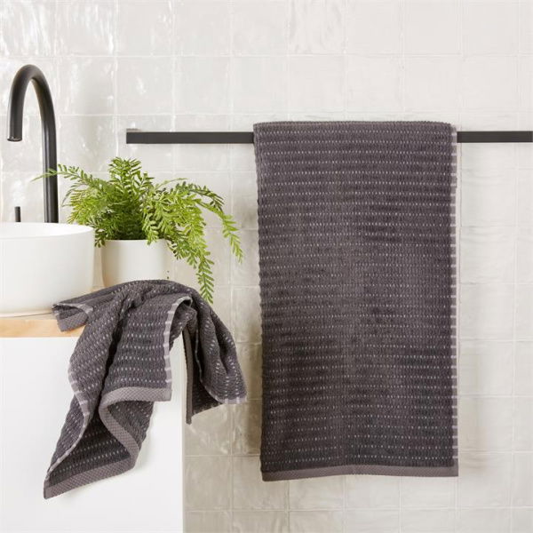 Adairs Black Navara Ribbed Coal Cotton Bamboo Towel Range Hand Towel