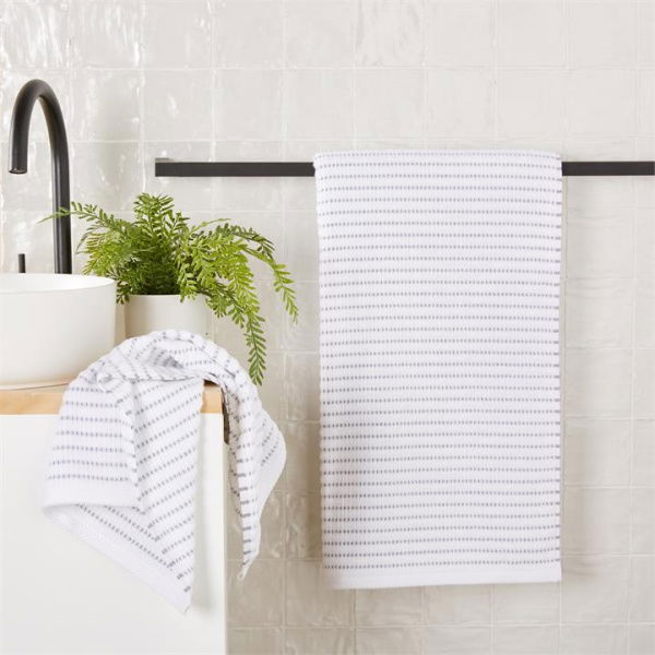 Adairs Navara Ribbed Snow Cotton Bamboo Towel Range - White (White Bath Sheet)