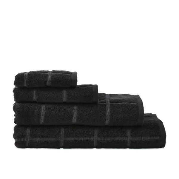 Adairs Black Face Washer 3 Pack Nelson Check Black Towel Range