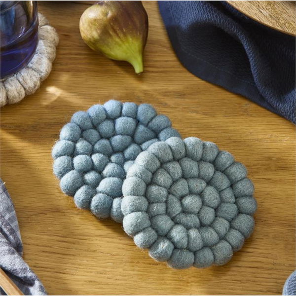 Adairs New Zealand Sky Blue Wool Coasters Pack of 2 (Blue Pack of 2)