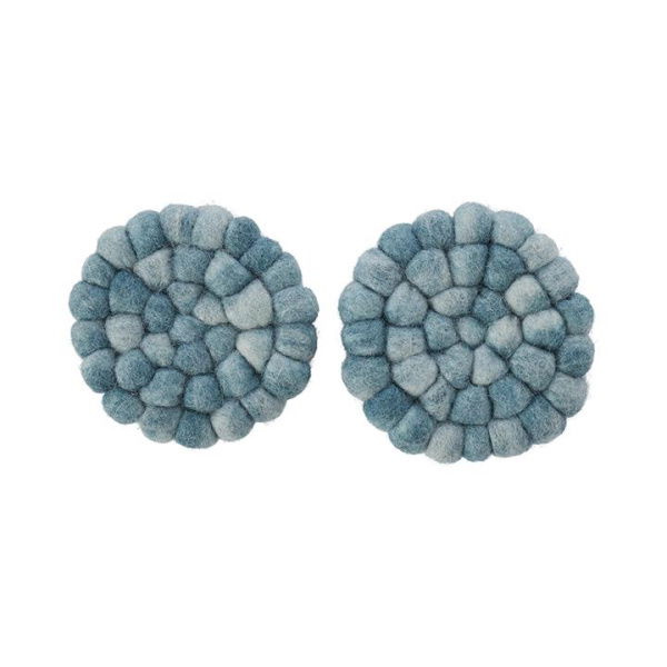 Adairs New Zealand Wool Aquamarine Space Dyed Coasters Pack of 2 - Blue (Blue Pack of 2)