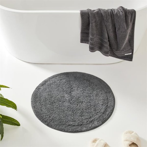 Adairs Nicola Coal Combed Cotton Circle Bath Mat - Grey (Grey Bath Mat)