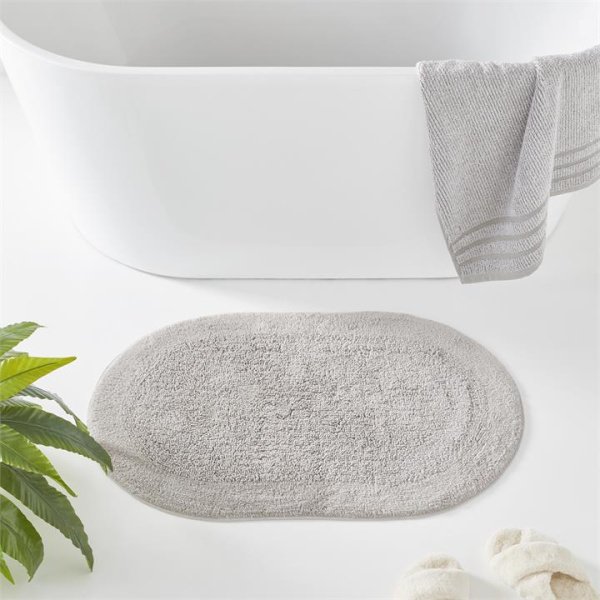 Adairs Nicola Moonrock Combed Cotton Oval Bath Mat - Grey (Grey Bath Mat)