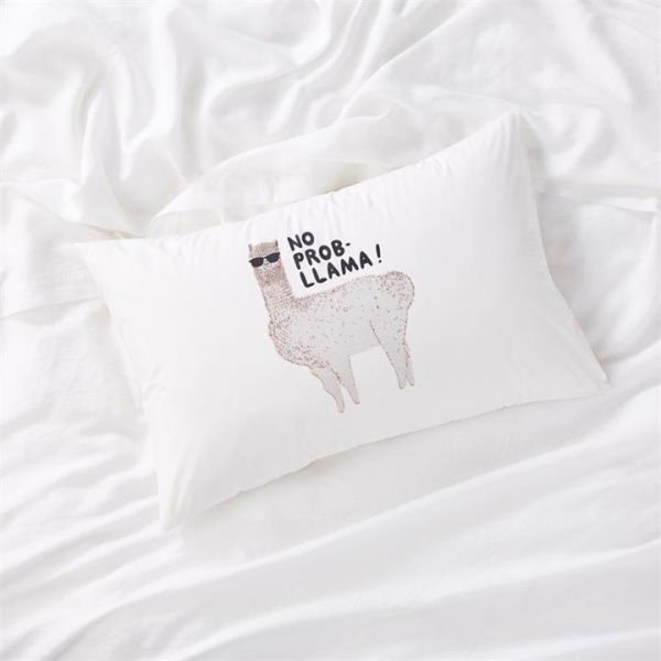 Adairs White Standard Pillowcase Each No Probllama Text Pillowcase White