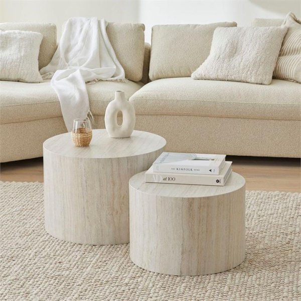 Adairs Nora Travertine Coffee Table Set - Natural (Natural Coffee Table)