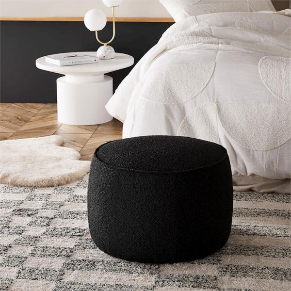 Adairs Norway Black Boucle Ottoman (Black Ottoman)