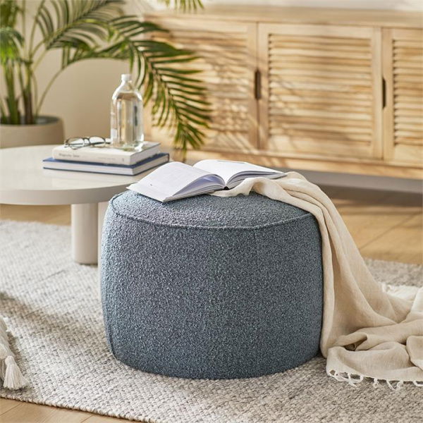 Adairs Norway Stone Blue Boucle Ottoman (Blue Ottoman)