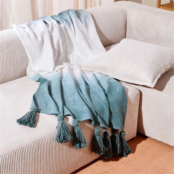 Adairs Nova Seafoam Dip Dye Throw - Blue (Blue Throw)