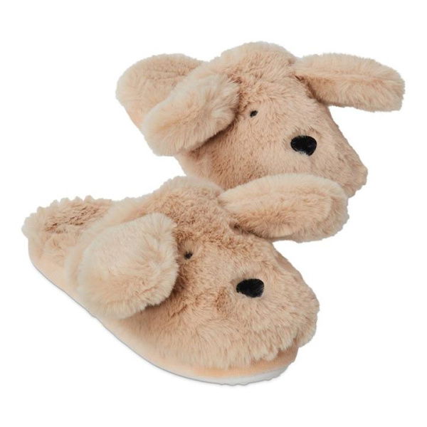 Adairs Natural MED/LRG Novelty Slippers M/L Soft Fawn Dougie Dog Natural