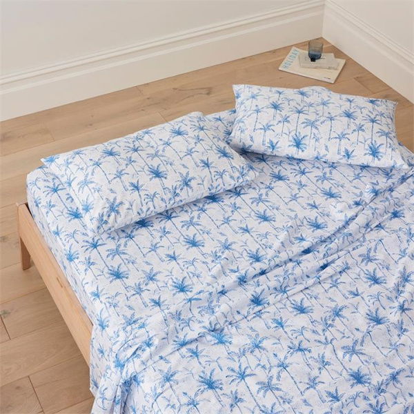 Adairs Ocean Palms Blue Printed Sheet Set (Blue King Single)