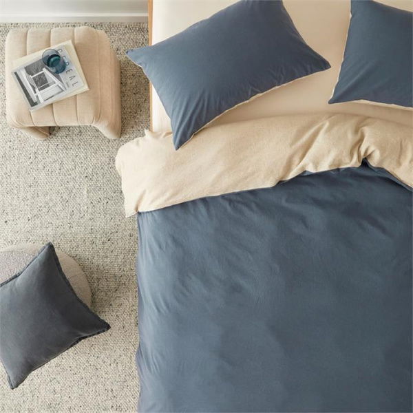 Adairs Olsen Linen Cotton Natural & Indigo Quilt Cover Set (Natural Queen)