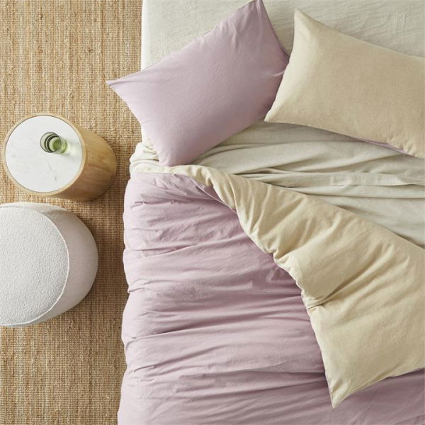 Adairs Natural Super King Olsen Linen Cotton Natural & Mauve Quilt Cover Set