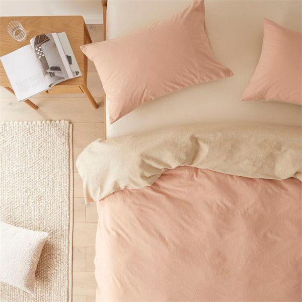 Adairs Olsen Linen Cotton Natural & Terracotta Quilt Cover Set (Natural Single)