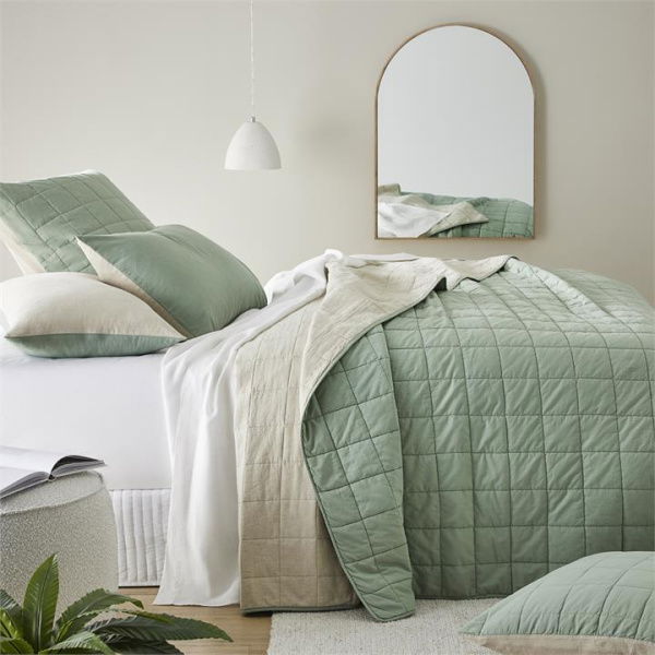 Adairs Green Coverlet Olsen Natural & Eucalyptus Linen Cotton Coverlet