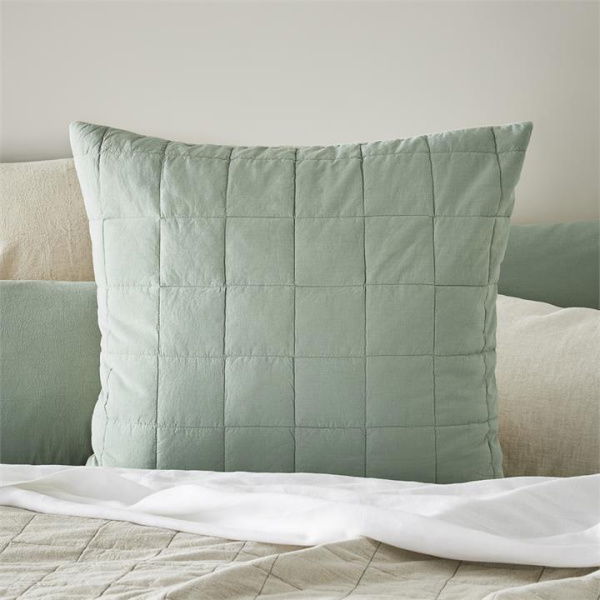 Adairs Green European Pillowcase Each Olsen Natural & Eucalyptus Linen Cotton European Pillowcase Green