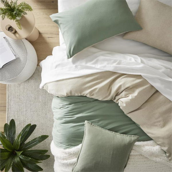 Adairs Natural Single Olsen Natural & Eucalyptus Linen Cotton Quilt Cover Set