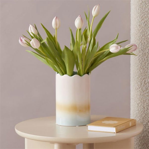 Adairs Ombre Pink, Yellow & Blue Scallop Vase (Blue Vase)