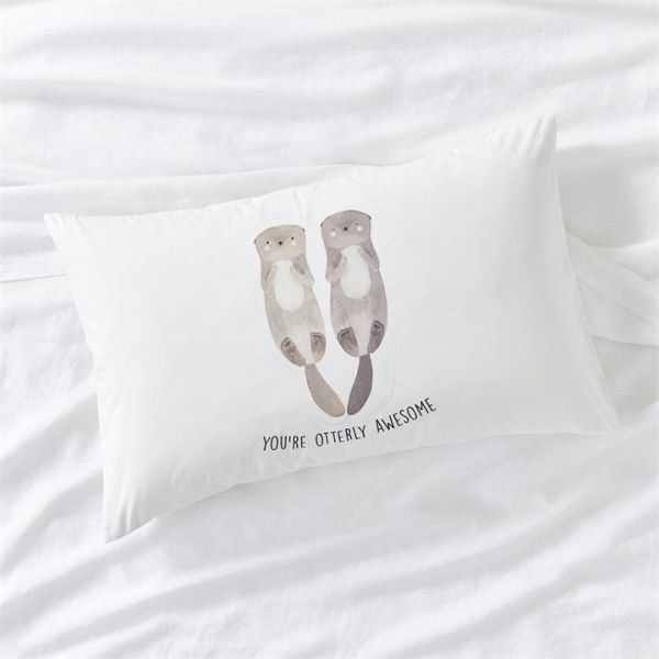 Adairs White Standard Pillowcase Each Otterly Awesome Text Pillowcase White