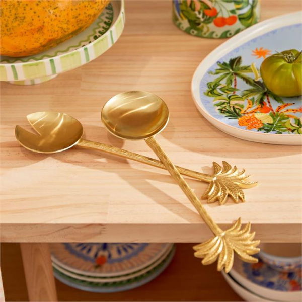 Adairs Natural Pack of 2 Palm Gold Salad Servers Pack of 2 Natural