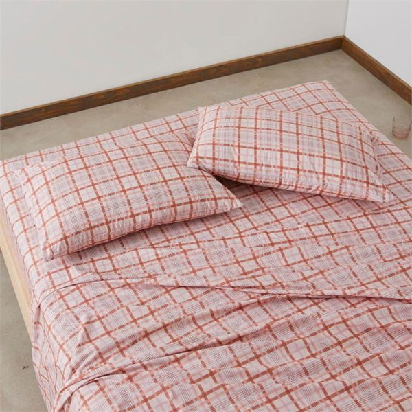 Adairs Paprika Check Printed Sheet Set - Orange (Orange King Extra Depth)