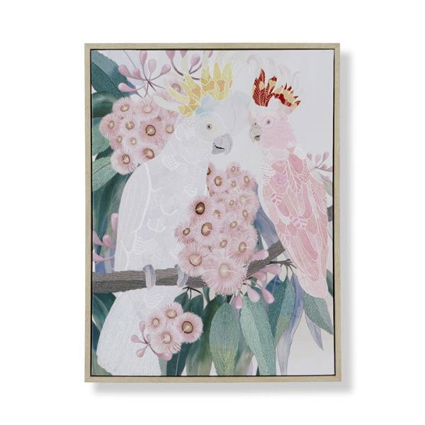 Adairs Pink Wall Art Paradise Cockatoo Friends Canvas Pink