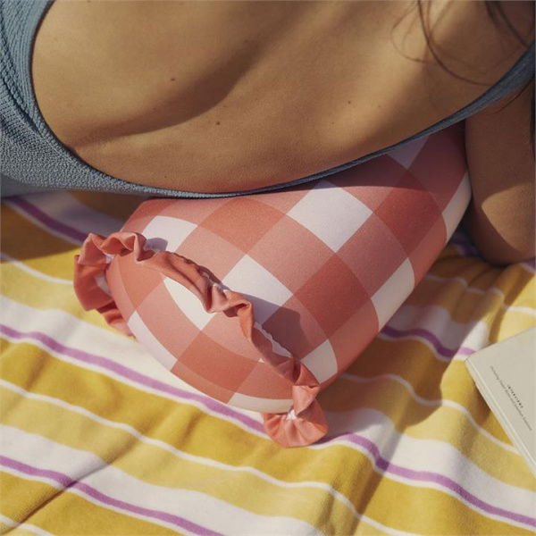 Adairs Red Beach Pillow Pink & Red Gingham Cylinder Beach Pillow