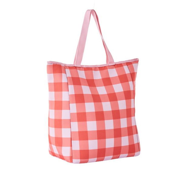 Adairs Pink and Red Gingham Canvas Beach Cooler Bag