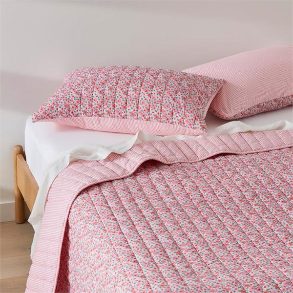 Adairs Pippa Pink Floral Quilted Coverlet (Pink Single/Double)