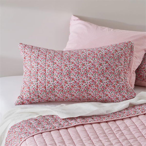 Adairs Pink European Pillowcase Each Pippa Pink Floral Quilted Pillowcases