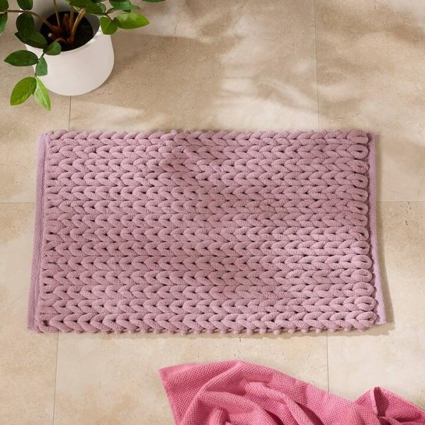 Adairs Plait Soft Aubergine Bath Mat - Purple (Purple Bath Mat)