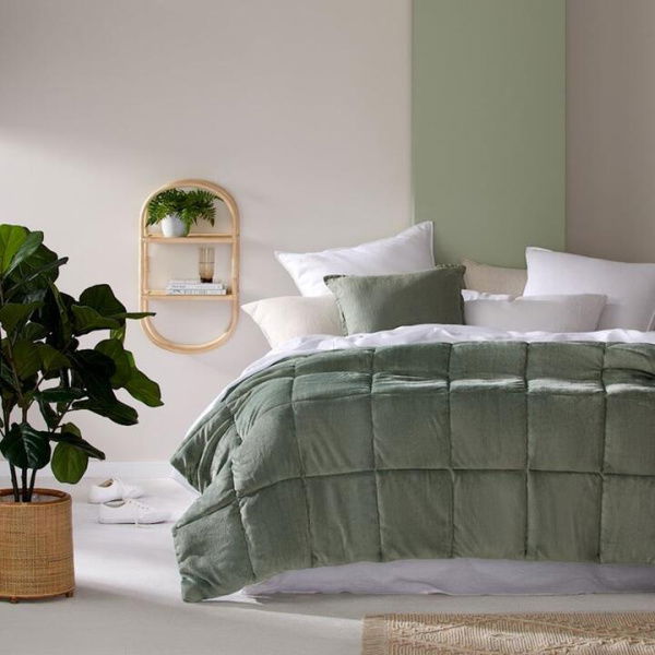 Adairs Plush Sage Quilted Comforter Blanket - Green (Green Blanket)