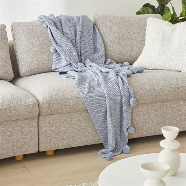 Adairs Blue Pom Pom Light Denim Throw