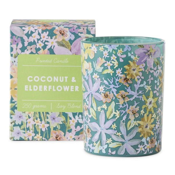 Adairs Green Printed Coconut & Elderflower Candle