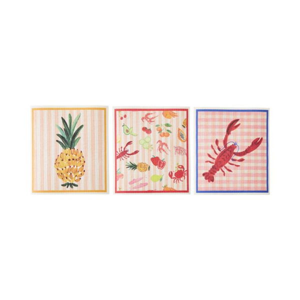 Adairs Pink Pack of 3 Printed Foodie Market Dishcloth Pack of 3 Pink