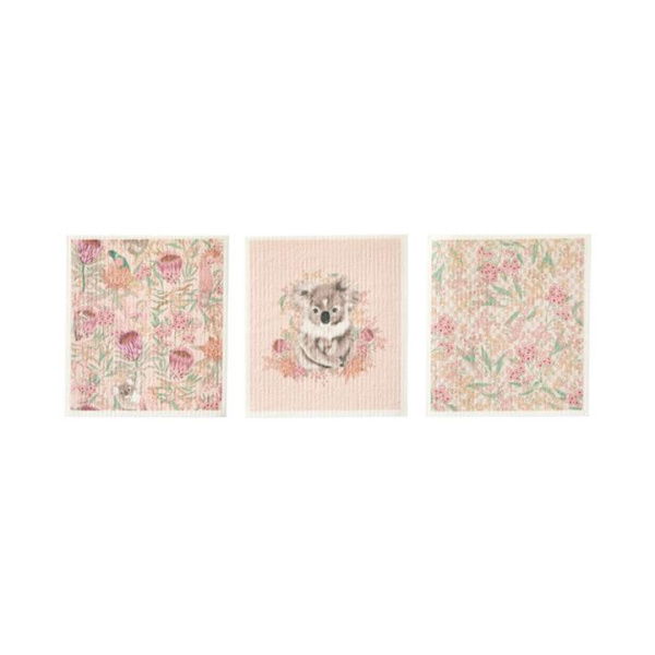 Adairs Pink Dish Cloth 3 Pack Printed Koala Floral Dishcloth