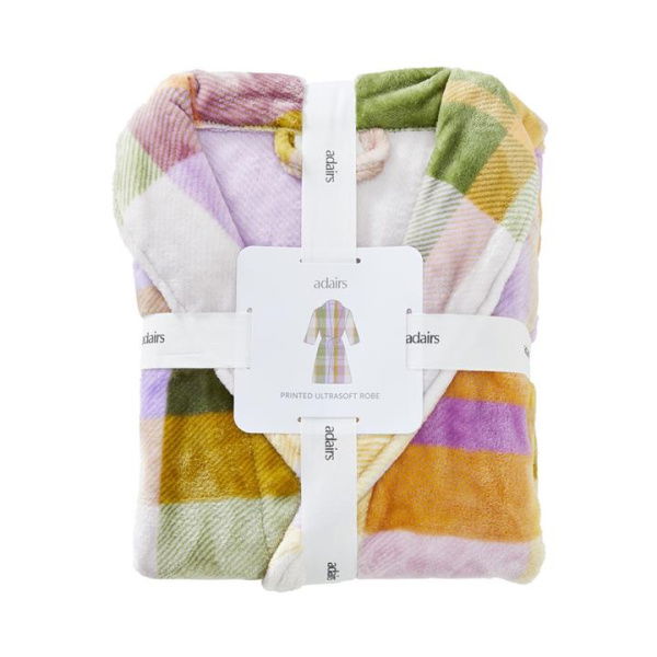 Adairs Lilac Multi Azure Check Printed Ultra Soft Bathrobe