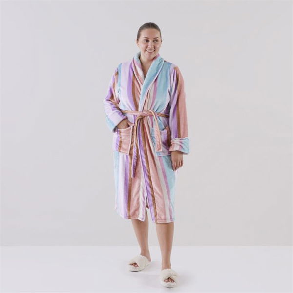 Adairs Printed Ultra Soft Neapolitan Multi Stripe Robe - Pink (Pink Bathrobe)