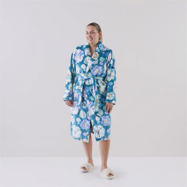 Adairs Printed Ultra Soft Zinnia Jade Multi Floral Robe - Blue (Blue Bathrobe)