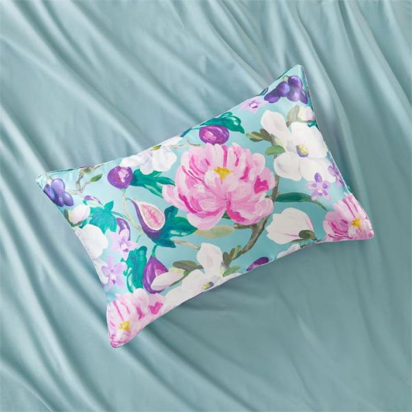 Adairs Blue Standard Pillowcase Each Pure Silk Picardy Floral Printed