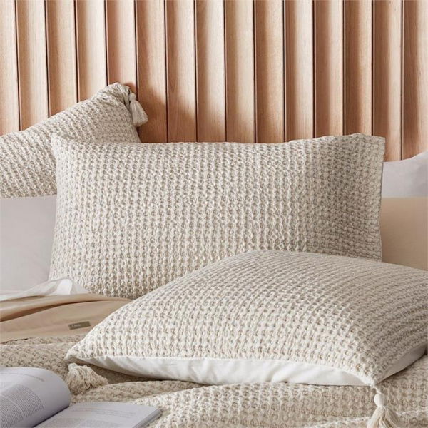 Adairs Natural European Pillowcase Each Ren Waffle Oatmeal