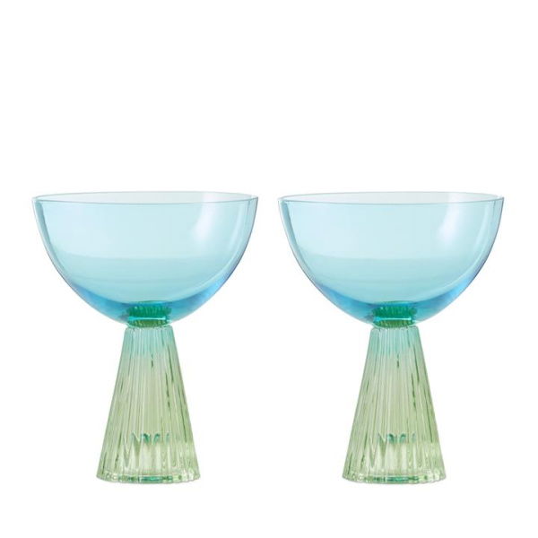 Adairs Retro Blue & Green Coupe Glass Pack of 2 (Blue 2 Pack)