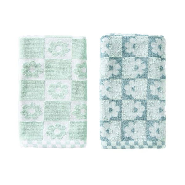 Adairs Blue Retro Floral Smoke & Mint Cotton Bamboo 2 Pack Tea Towels