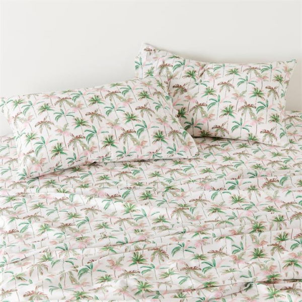 Adairs Rio Palm Green Printed Sheet Set (Green King Single)