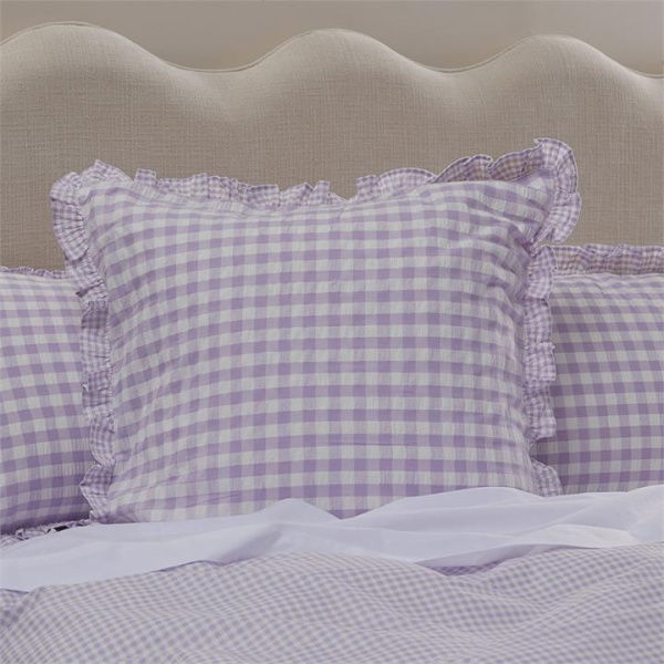 Adairs Ruffle Lilac Gingham Pillowcases - Purple (Purple King Pillowcase Each)