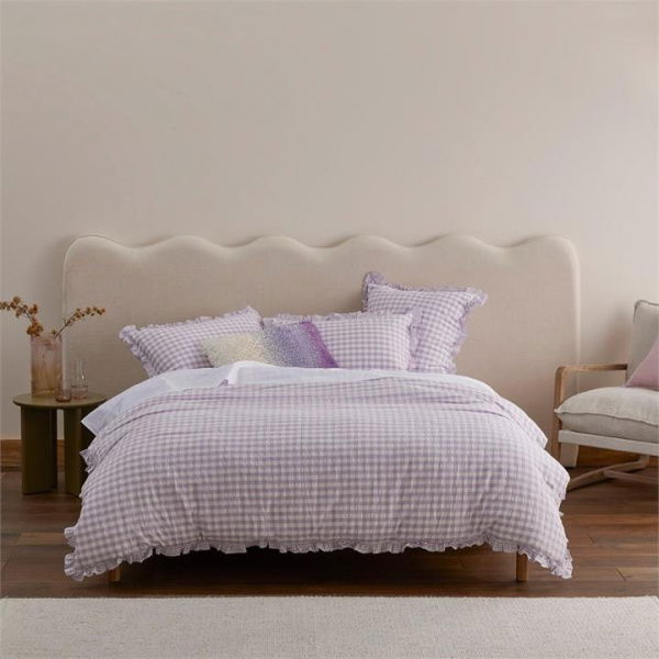 Adairs Ruffle Lilac Gingham Quilt Cover Set - Purple (Purple Double)