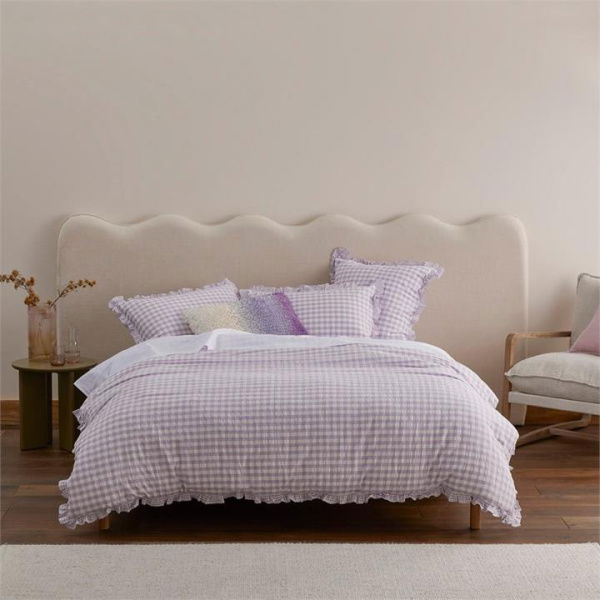 Adairs Ruffle Lilac Gingham Quilt Cover Set - Purple (Purple Super King)