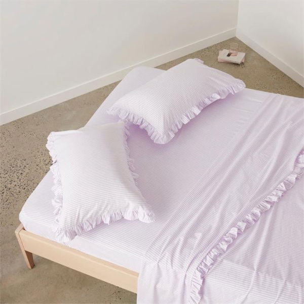 Adairs Ruffle Lilac Stripe Sheet Set - Purple (Purple King)