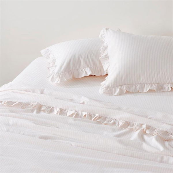 Adairs Natural Ruffle Stripe Super King Sheet Set