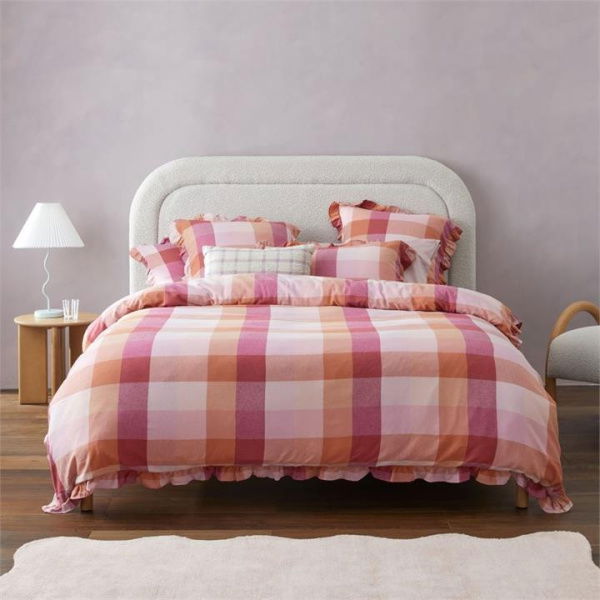 Adairs Ruffle Toffee Flannelette Quilt Cover Set + Separates - Pink (Pink Double)