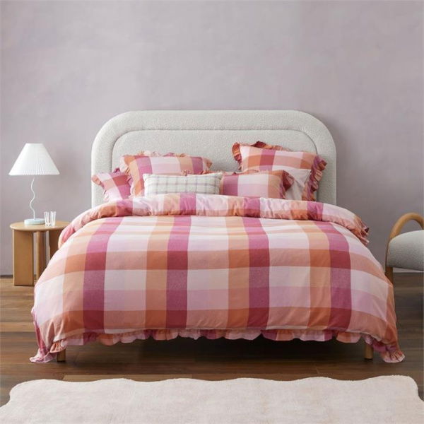 Adairs Ruffle Toffee Flannelette Quilt Cover Set + Separates - Pink (Pink King)